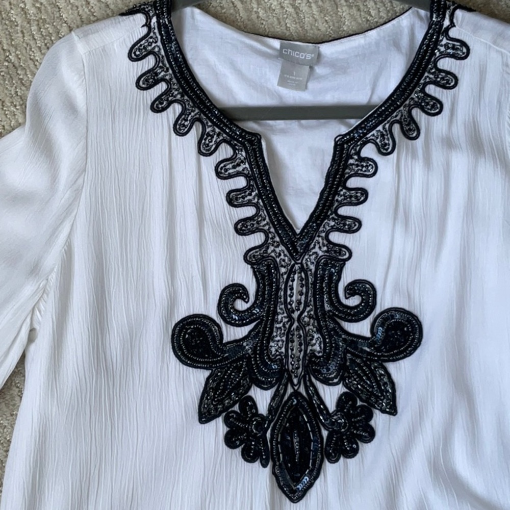NWT Chico’s Embellished White Gauze Boho Tunic Size M - Picture 7 of 16